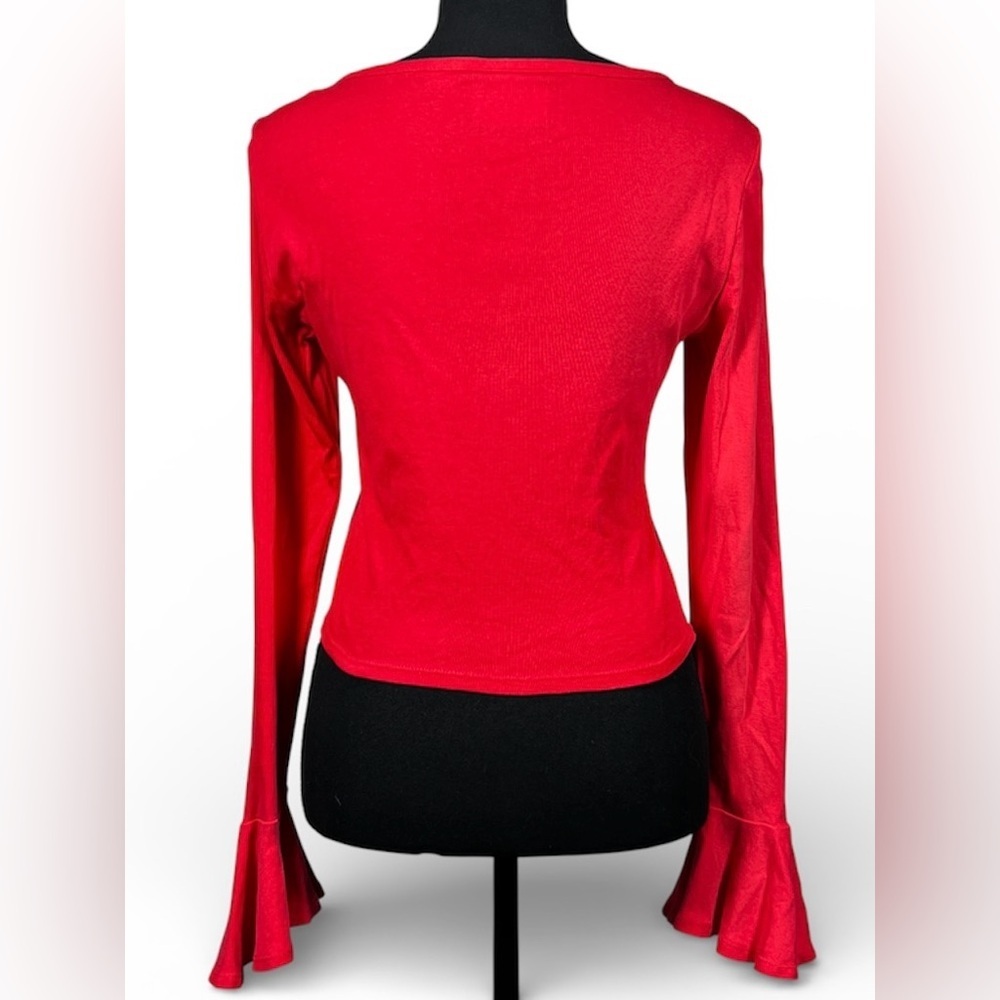 Mauve by Anthropologie Red Bell Sleeve 100% Cotton Top, Size Extra Small - Picture 4 of 9